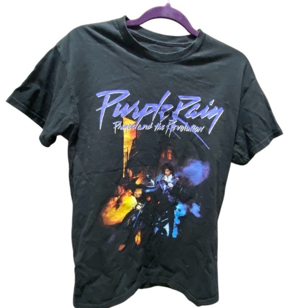 Prince Black 'Purple Rain' Graphic Tee with Purple & Yellow Accents